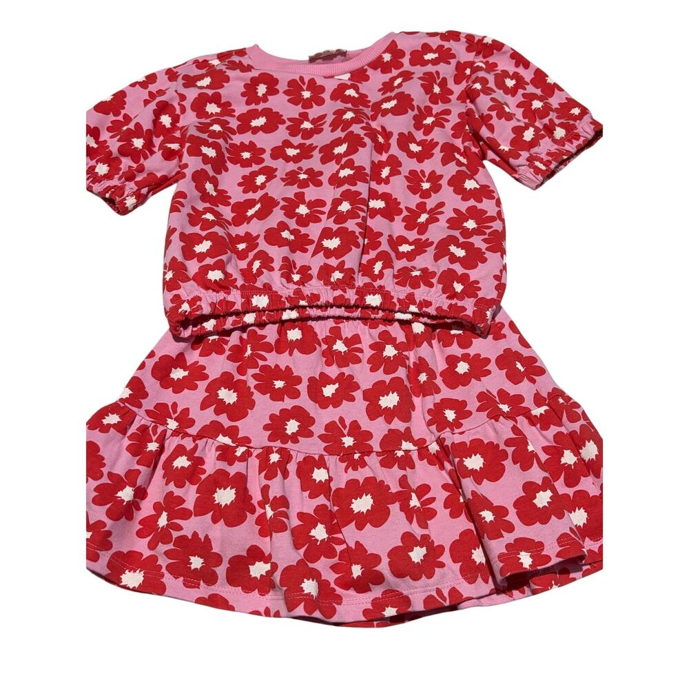 Jessica Simpson 7/8 pink red floral drop waist skort matching top set worn once